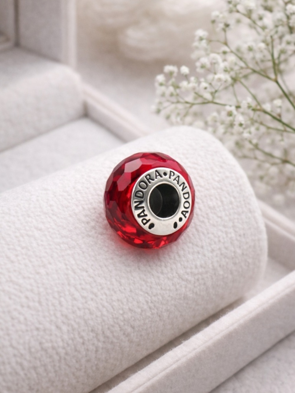 Rare Retired  Pandora Murano Glass Sterling Silver Red Charm Bead for Bracelet